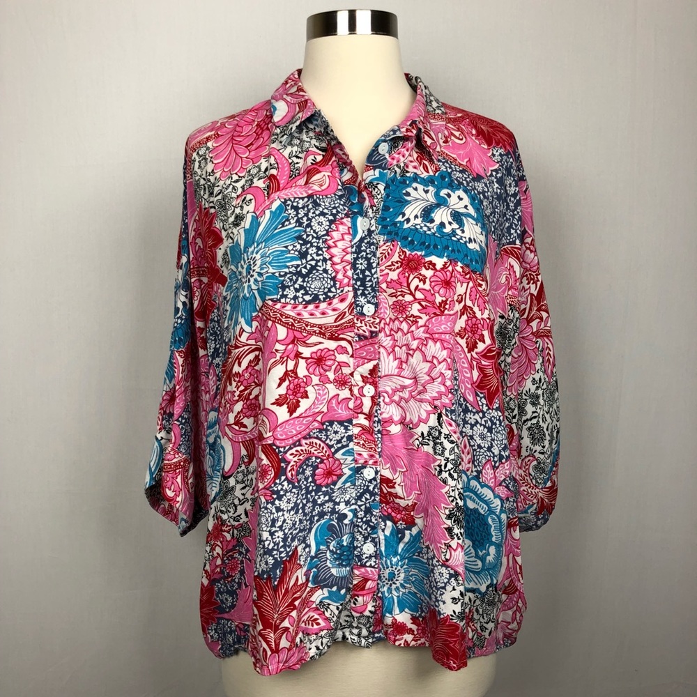 ASOS floral lose Button Up kimono sleeve top